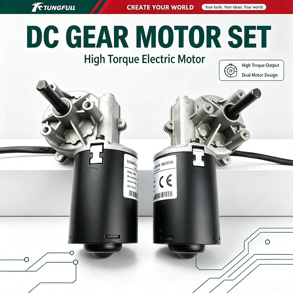 TUNGFULL DC Worm Gear Reducer Motor Double Flat Shaft Left & Right Optional High Torque Self Locking Gear Motor For Machinery