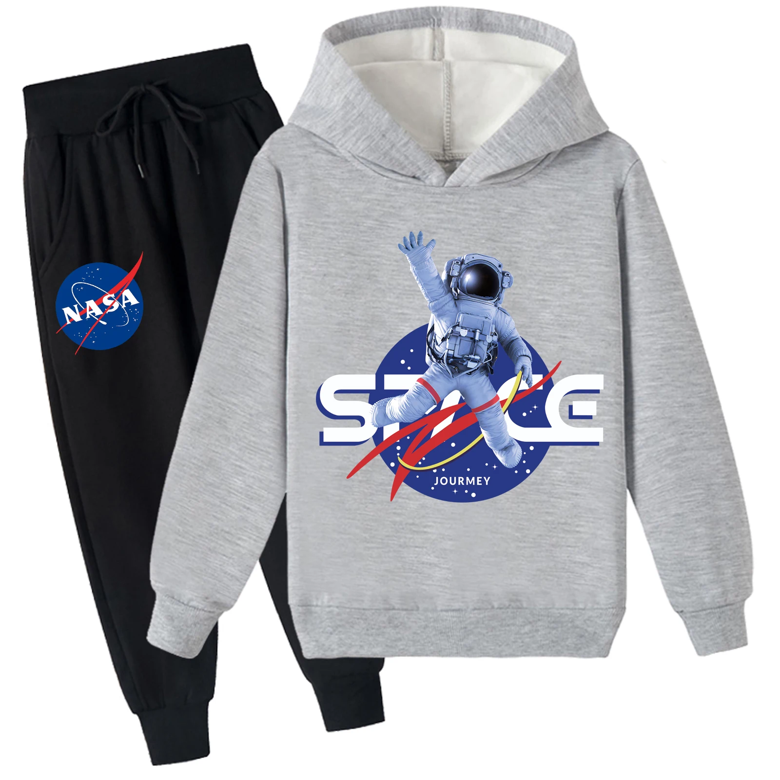 Pulôver infantil unissex forrado de lã com capuz e calça de moletom conjunto de 2 peças, roupa quente de moletom escovado macio casa para 2 a 14 anos