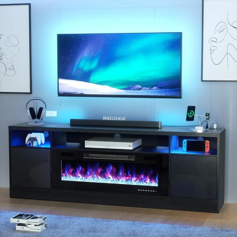 

Electric Fireplace TV Stand-Led Entertainment Center-70 inch TV Stand with 36" Electric Fireplace-Living Room Tv Cabi