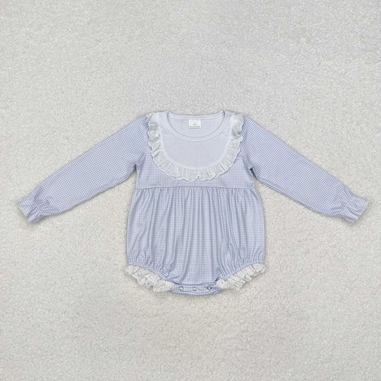 

Wholesale Kids Infant One Piece Clothing Newborn Bubble Ruffle Coverall Bodysuit Children Toddler Baby Girl Blue Plaid Romper