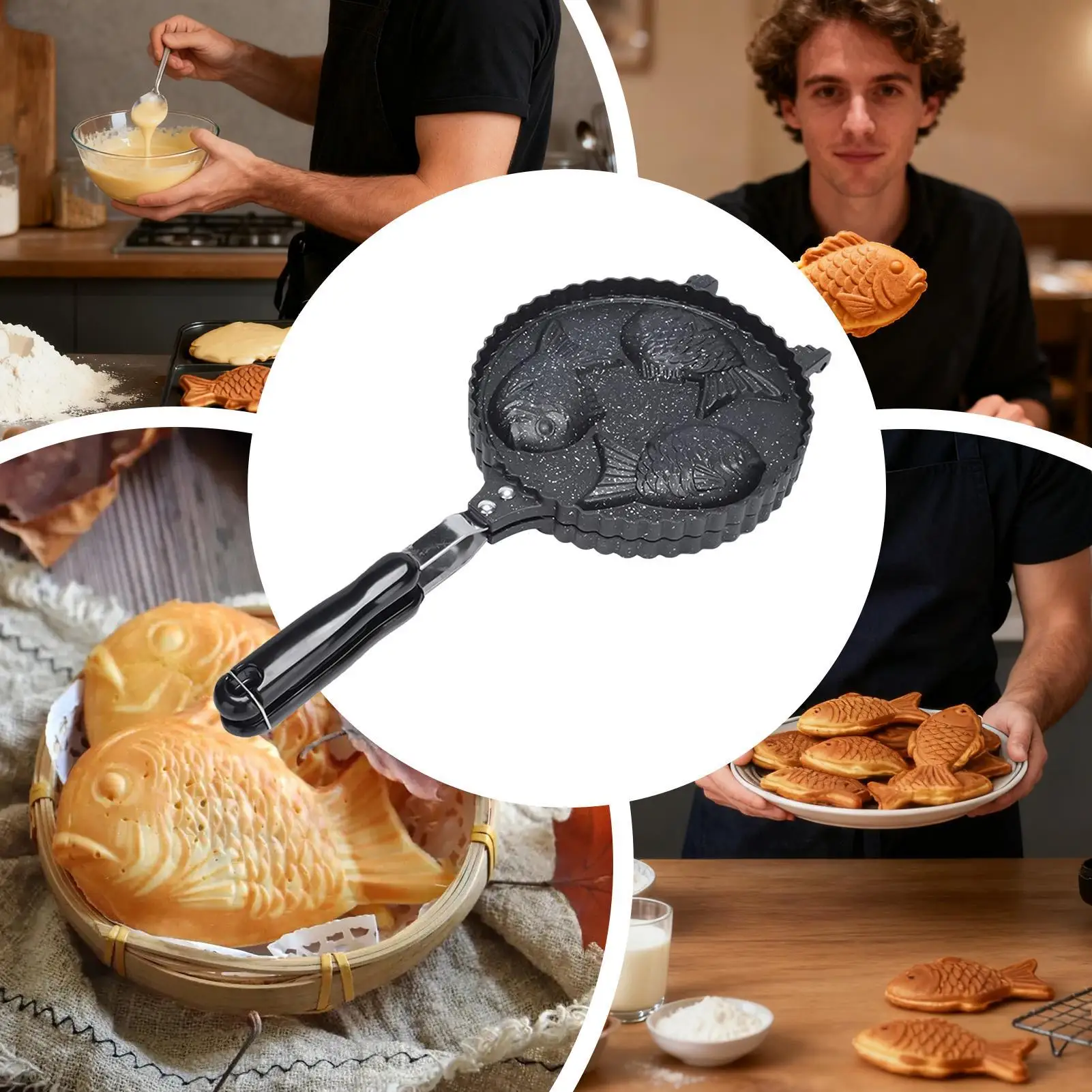 

Сковорода Тайяки с антипригарным покрытием из алюминия с длинной ручкой в форме рыбы, вафельница для торта для общественного питания, домашний сбор для начинающих