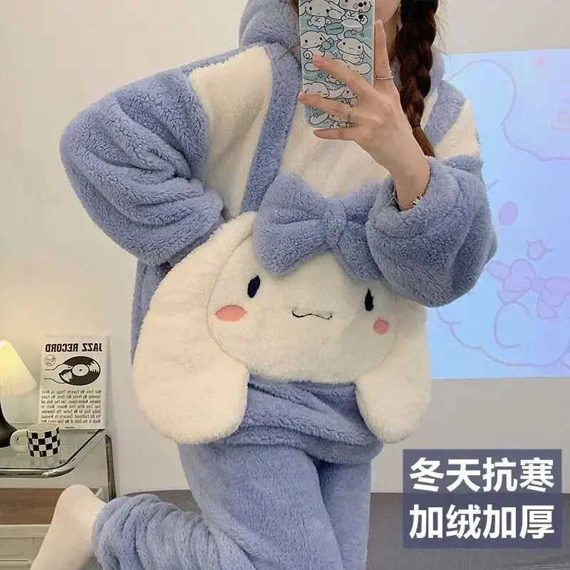 

Sanrios Cinnamoroll пижамы женские зимние Kuromi коралловый бархат утепленные новые свободные большие размеры модная верхняя одежда домашняя одежда теплая