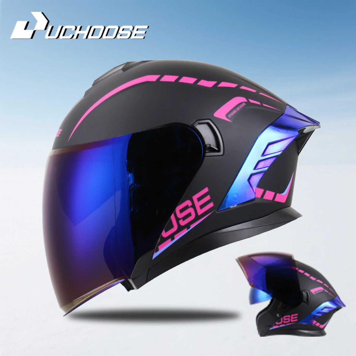 

715 Motorcycle Open Face Helmet For Men And Women Dual Lens Sun Visor Face Shield Top Lightweight Scooter Bike Retro 3/4 Helmet