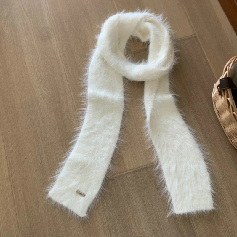 

New Korean Runway Thin Scarf Fashionable Plush Long Strip Scarf Women's Imitation Mink Fur Y2K Girl Warm Scarf