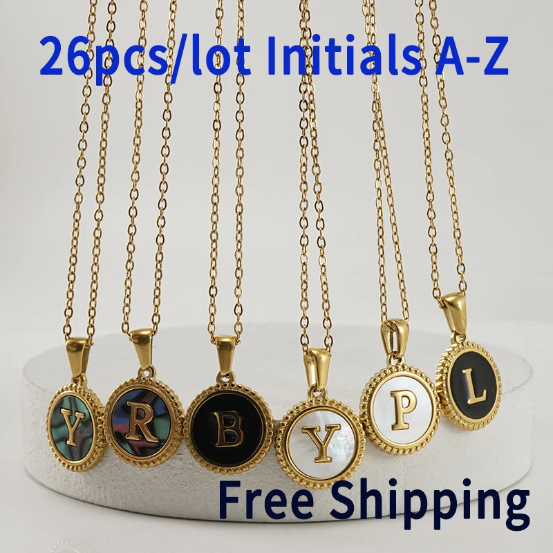 Stainless Steel Necklace Wholesale Bulk For Retail 18K Gold Plated 26pcs/lot A to Z Initial Round Coin Letter Pendant Top Qualit