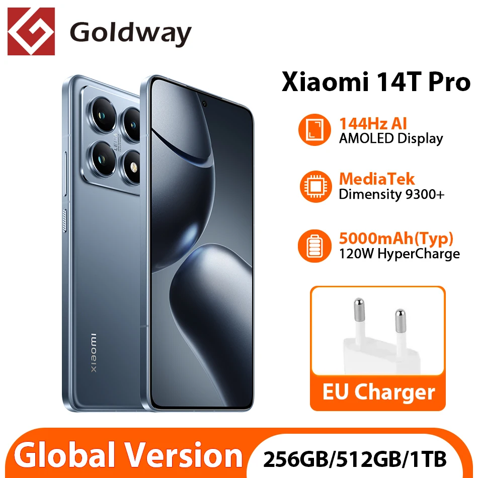 الإصدار العالمي Xiaomi 14T Pro 5G 144 هرتز AI عرض NFC الهاتف المحمول MTK الأبعاد 9300 + 120 واط HyperCharge 50MP Leica كاميرا IP68