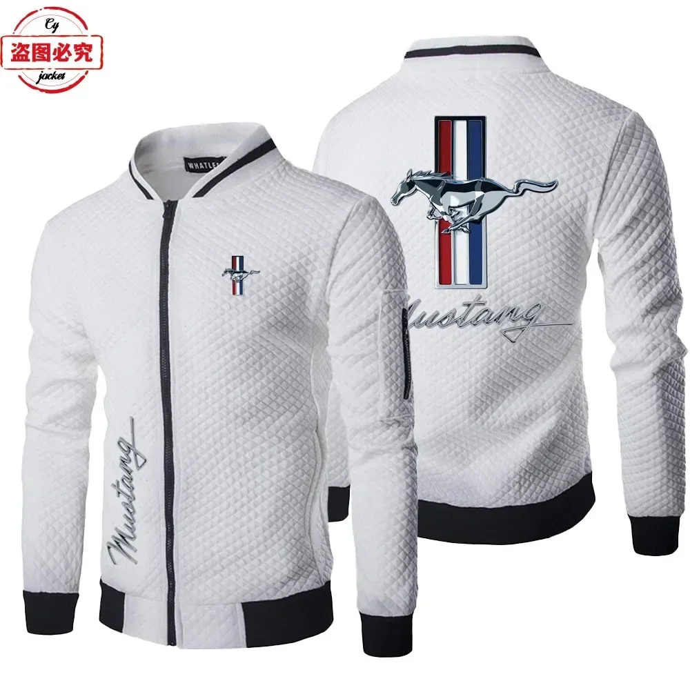 سترة مطبوعة بشعار موستانج مقاس الاتحاد الأوروبي فضفاضة بأكمام طويلة للرجال للربيع والخريف وياقة واقفة زي فريق بدلة السباق