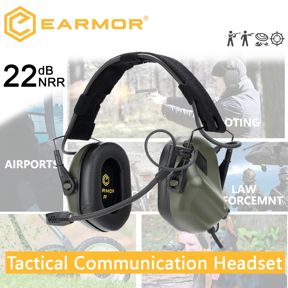 EARMOR M32 سماعة الرأس التكتيكية و M51 PTT وخوذة السكك الحديدية محول الصيد اطلاق النار غطاء للأذنين حماية السمع سماعات