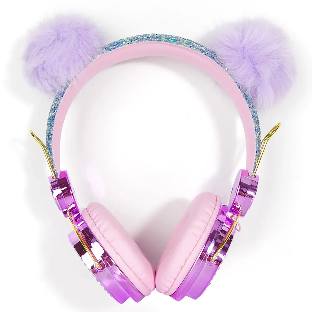 Kids Wired Headphones Over Ear Cat Ear with Microphone Unicorn Plush Ears Headset for Online Classes Gaming Students Girls Boys