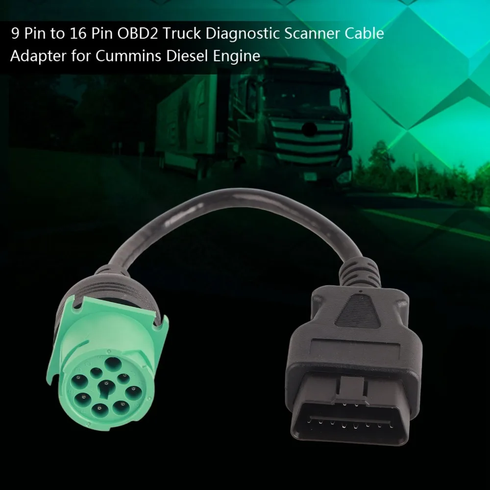 16 Pin Male to 9 Pin Female OBD2 Adapter Cable Full Pinout Data Transmission OBD2 to J1939 Green Diagnostic Scanner Adapter