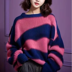 Vintage Knit Women's Sweaters Loose Korean Pullovers Autumn/Winter Clothing Sales Long Sleeve Stripes Jumpers