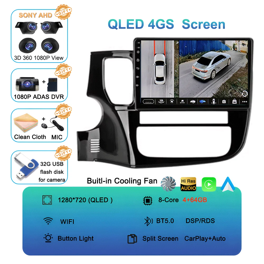 Android 16 Auto Autoradio voor Mitsubishi Outlander XL 3 2012-2018 GPS Navigatie Stereo Multimedia Videospeler Carplay WIFI+4G