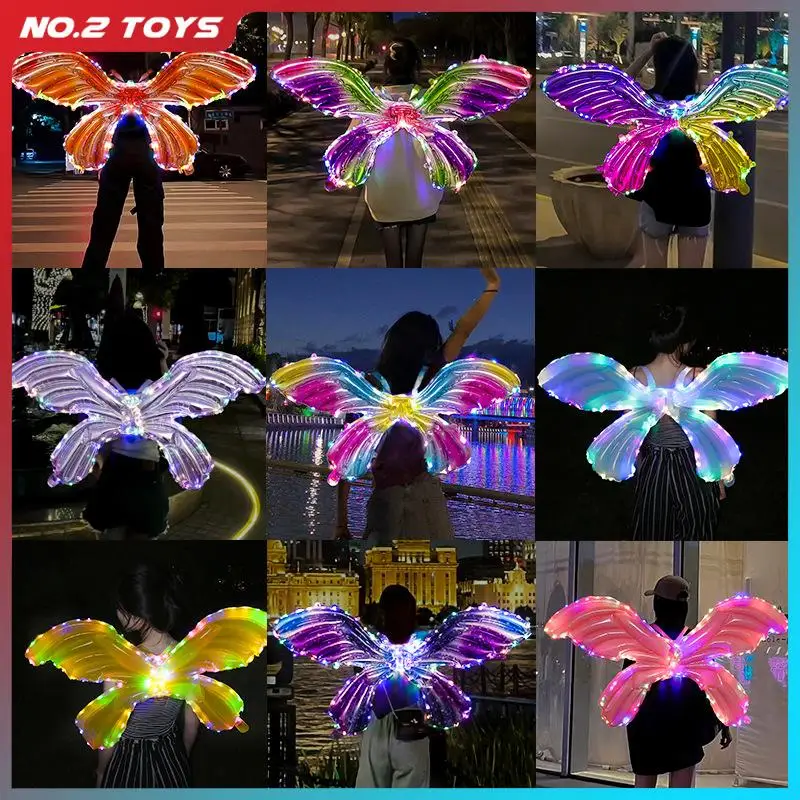 Inflatable Butterfly Wings with Brilliant Lights Backpack Cosplay Pretend Princess Wings Kids Toy Gifts for Girls Girlfriend