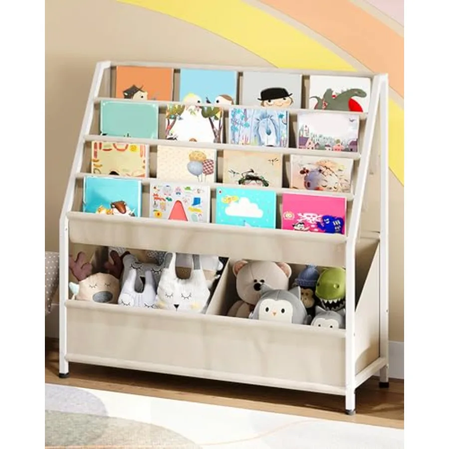 Bookshelf 4-Tier Bookshelf for Large Capacity Book and Toy Storage Organizer Toddler Book Shelf for Room Nursery Playroom Beige