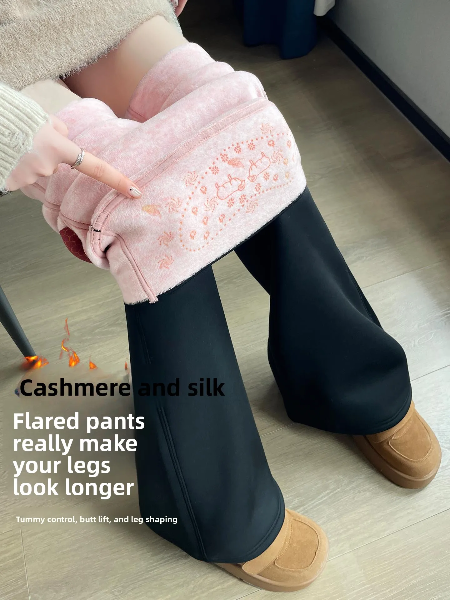 

High Waist Thiened Fce Lined Bell Bot Yoga Pants Women's Autumn Winter plus Size Slimming arkskin Pants Casual Long...