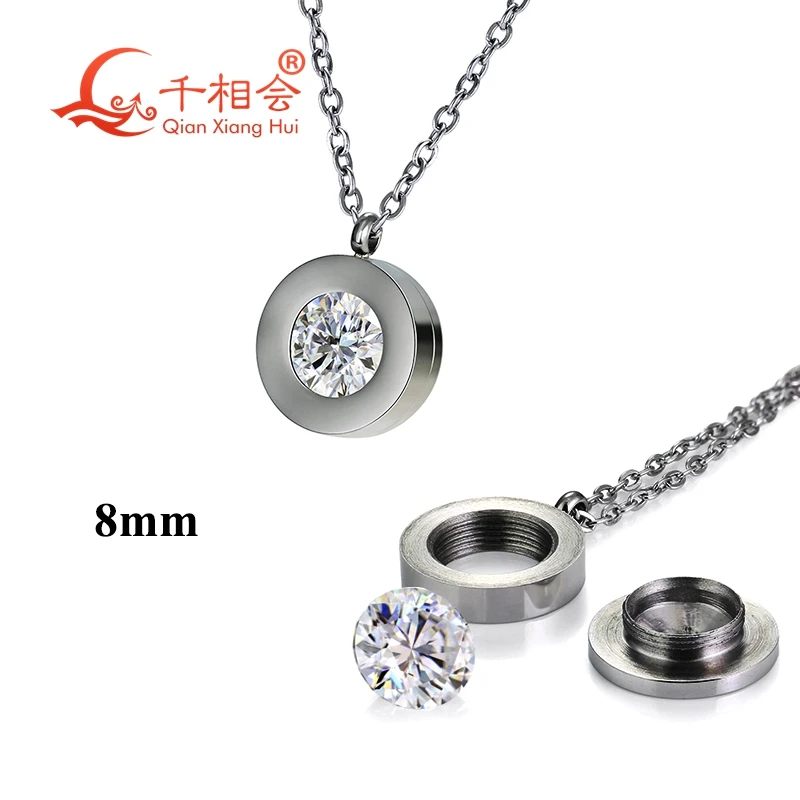 8mm round Moissanite Dismantling pendant replace stone silver color Stainless steel necklace Bathing swimming men women gift