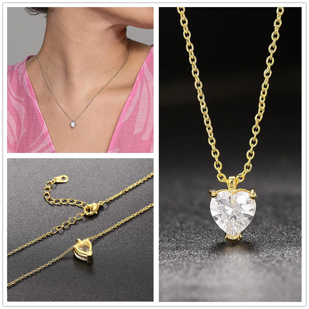 Korean Choker Necklace for Women Minimalist Gold Color Heart Waterdrop Crystal Pendant Chain Wedding Gift Necklaces Jewelry N481