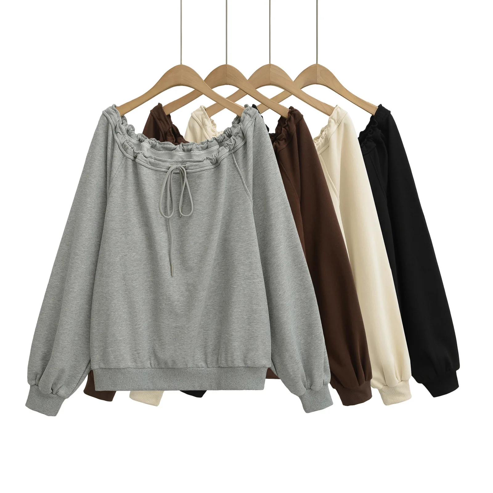 Sudadera con capucha de manga larga con cordón y hombros descubiertos para mujer, Top holgado de moda de otoño con diseño de chica picante