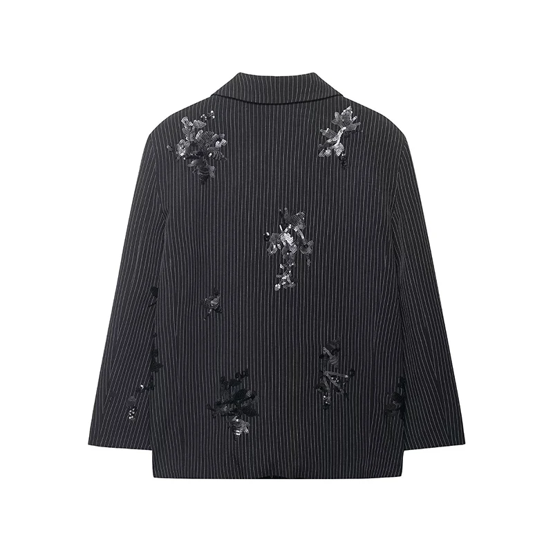 YENKYE New 2026 Women Single Breasted Long Sleeve Embroidery Sequin Striped Blazer Office Outerwear