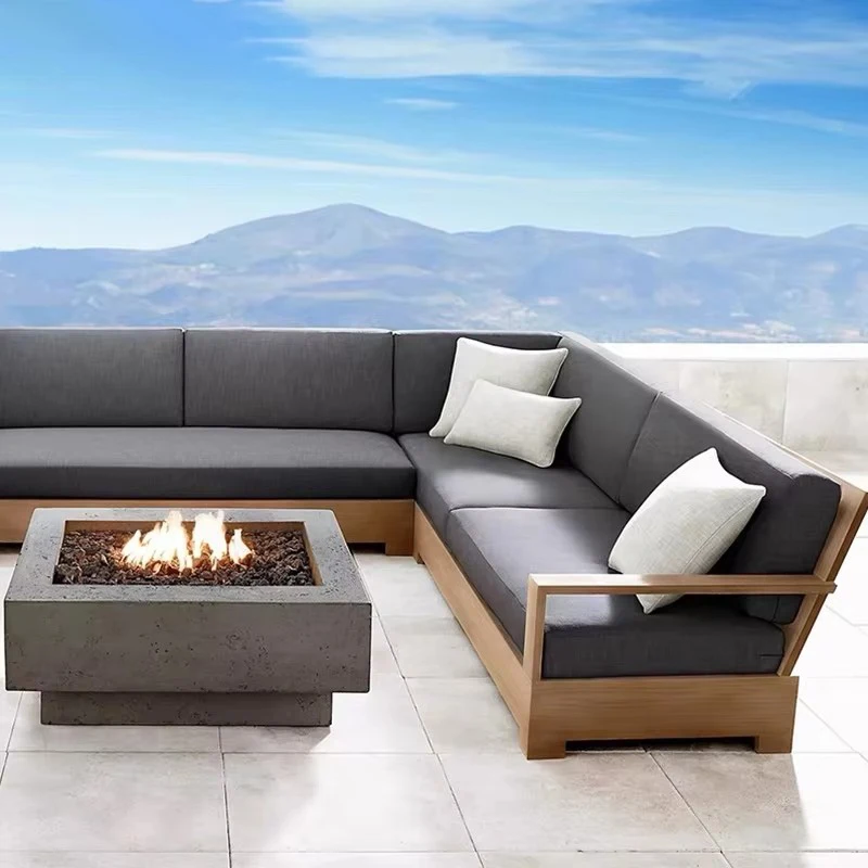 Nordic Outdoor Teak Sofa-Solid Wood Waterproof & UV-Resistant For Villa Courtyard & Hotel Outdoor Furniture