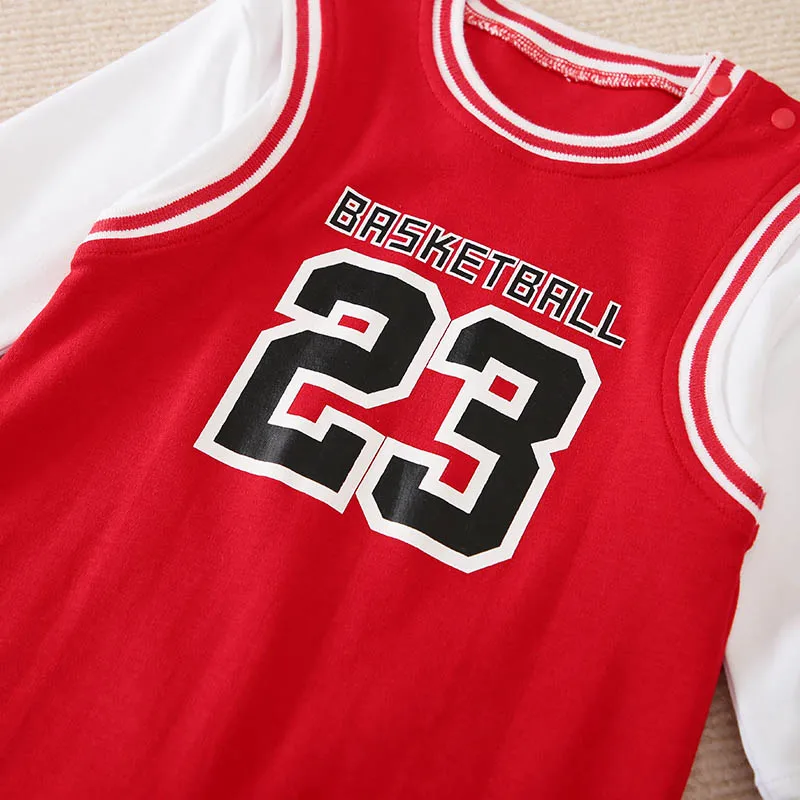 New Designer Clothing Red No. 23 basketball white sleeves persevering 100 cotton spring and fall long-sleeved baby onesies