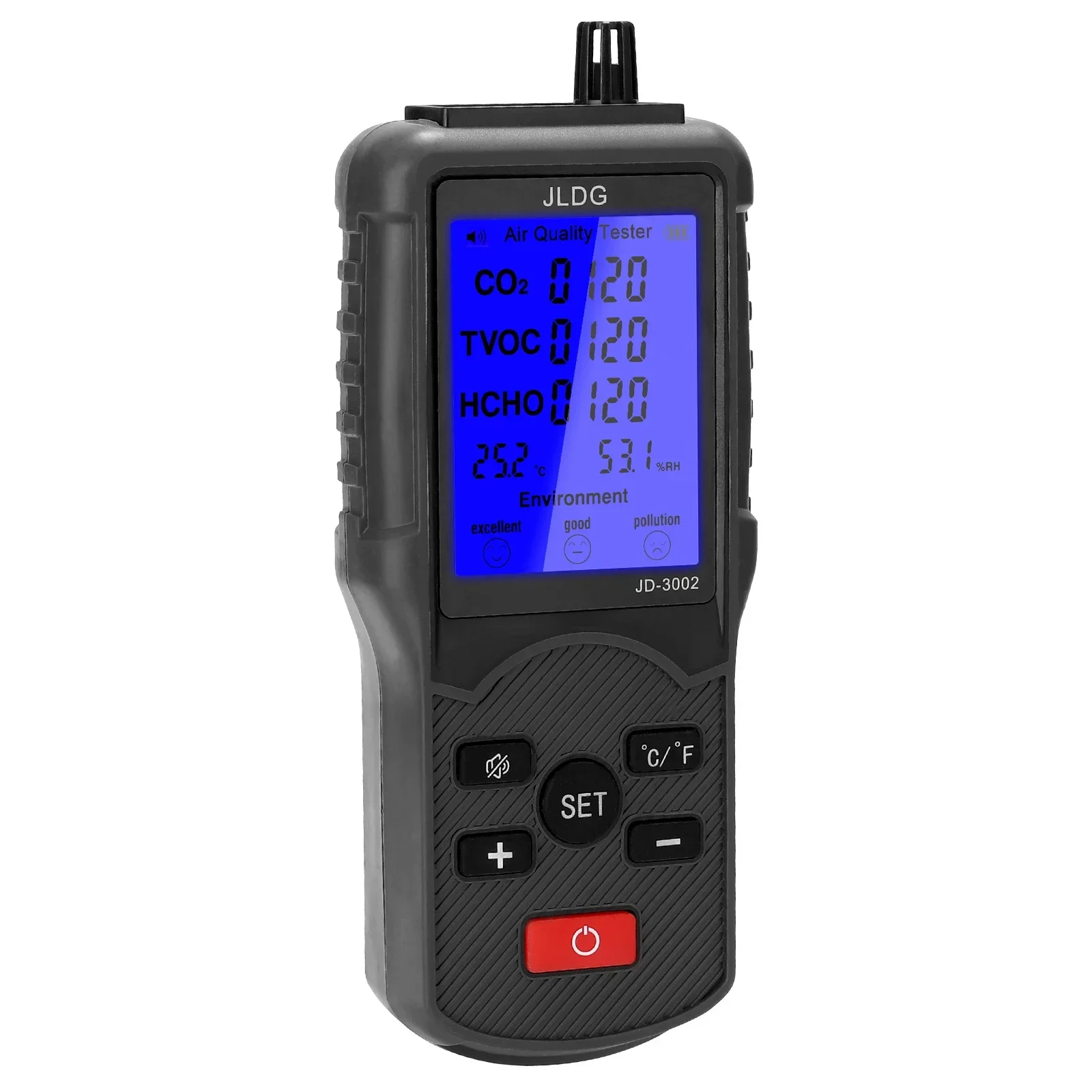 JD-3002 Air Quality Detector CO2 HCHO TVOC Temperature Humidity Measuring Device CO2 Meter Multifunctional Air Quality Analyzer