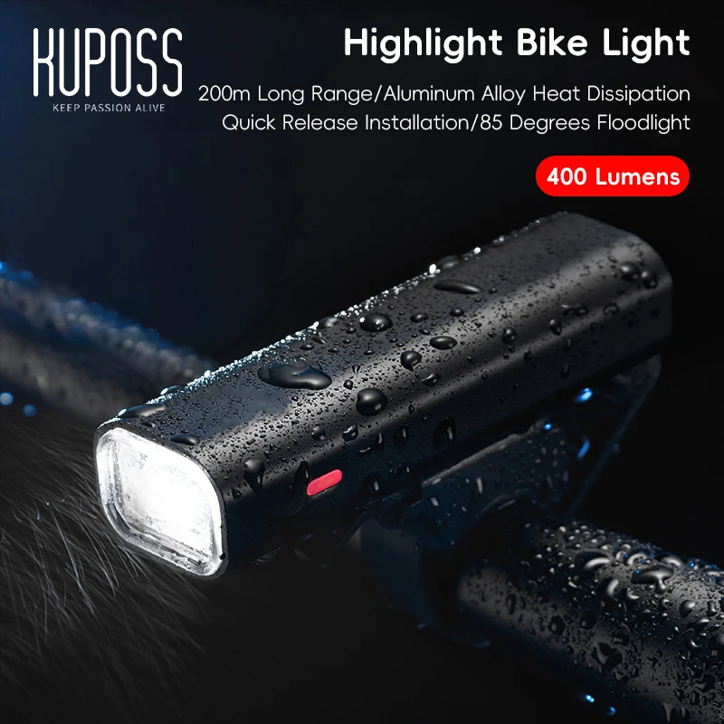

KUPOSS Bicycle Light Aluminum Alloy Hoisting Headlight Flashlight 400Lumens USB Charging Night Warning MTB Road Bike Front Light