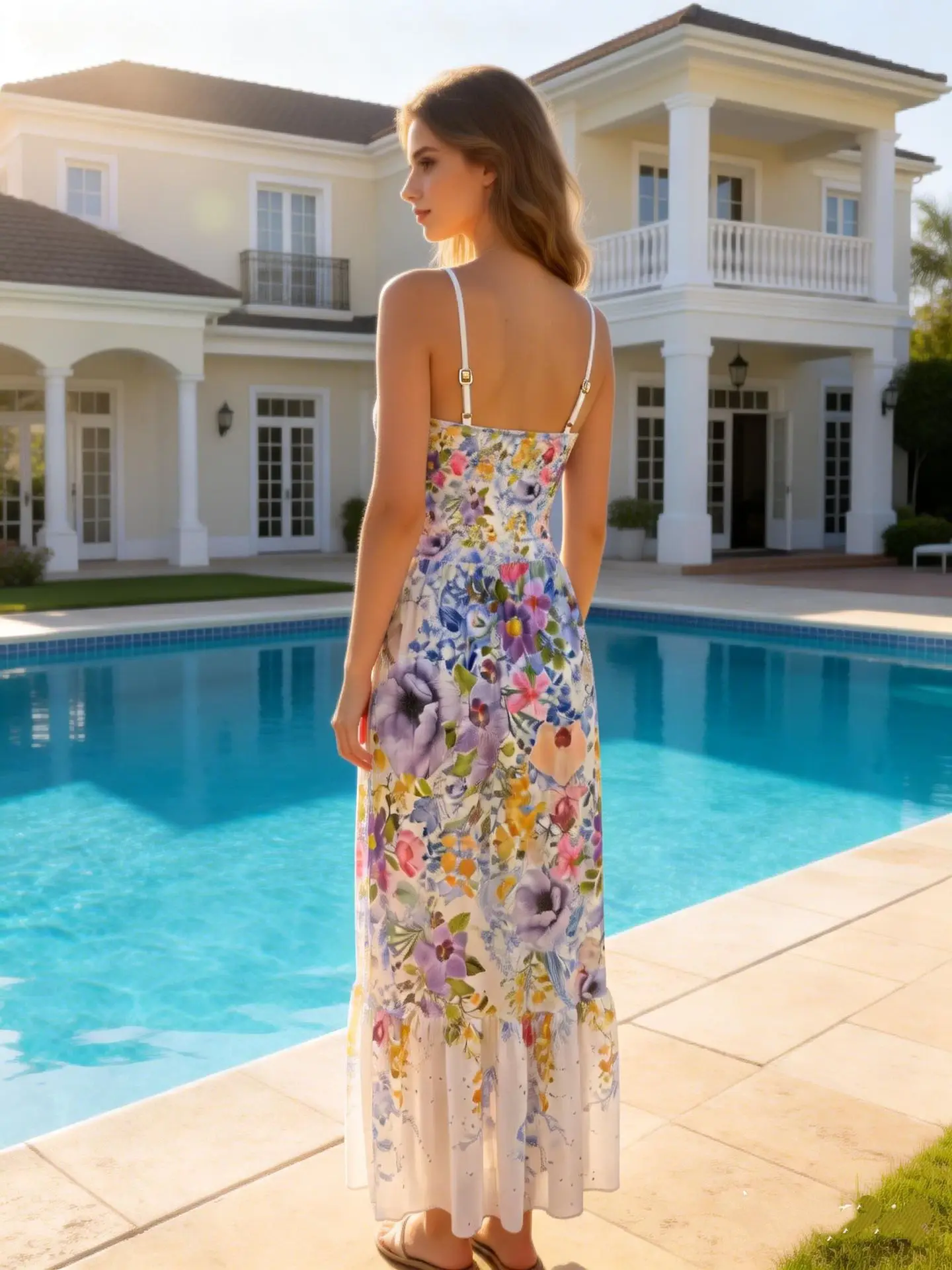 2026 Women's One Piece Bikini Set Printed Long Dress Sexy Two Piece Swimsuit with Sarong Cover Up Hot Spring Beachwear Holiday