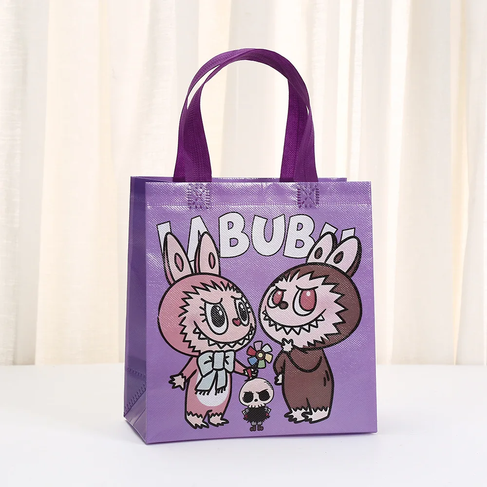 StoBag, Labubu Cartoon Design Reusable Non-Woven Gift Tote Bags, Carrying snacks candy, For Birthday Party, Children's Day