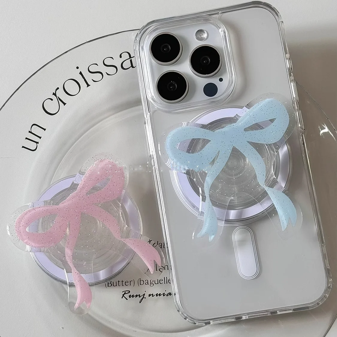 

INS милый розовый синий бантом магнитный чехол для телефона Griptok Grip Tok подставка для Magsafe для iPhone складной чехол для беспроводной зарядки держатель