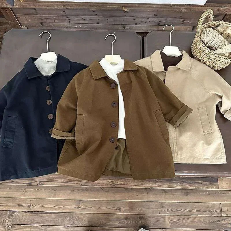 Spring Autumn Childrens Clothing 2026 Coat Baby Trendy Korean Version Loose And Versatile Solid Color Coat