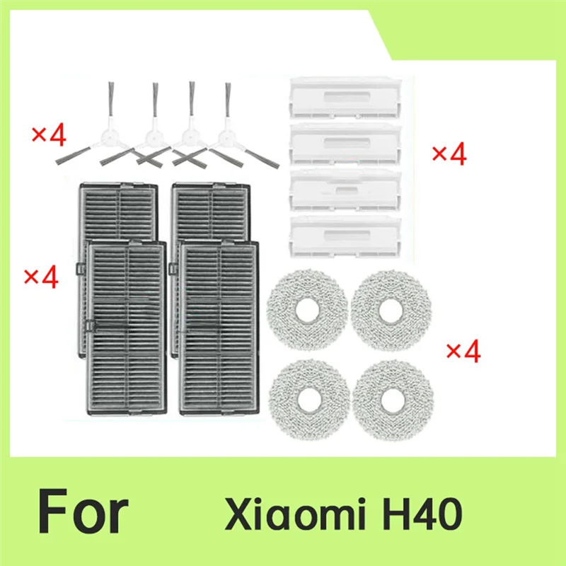 ABVI-For Xiaomi For H40 Sweeping Machine Accessory Replacement Parts- Side Brush, Mop, Filter& Dust Bag(16 Pcs)