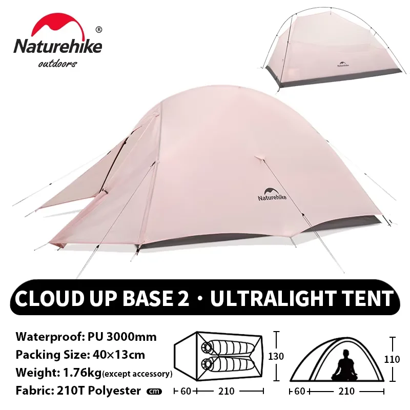 Naturehike Cloud Up 2-Personen-Zelt, ultraleichtes 20D-Campingzelt, wasserdicht, für Outdoor, Wandern, Reisen, Rucksackreisen, Radfahren, Angeln