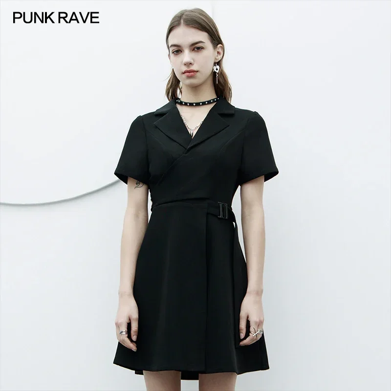 

PUNK RAVE Women's "Bad Culture" Series Suit V-neck Collar Collected Waist A Hem Dress Black Wide Fashion Exquisite Blazer