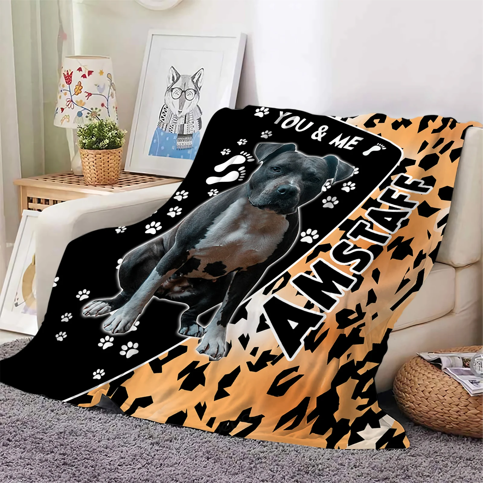 Amstaff Flannel Blankets Fashion Dog Leopard Splicing 3D Printed Throw Blanket Office Nap Travel Portable Quilt Dropshipping