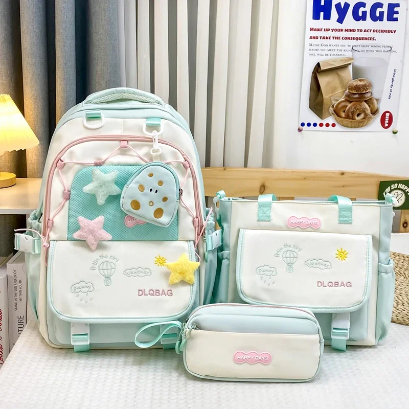 

Cartoon Color Matching Nylon Schoolbag Set Large Capacity High Quality Multifunctional Durable Backpacks for Women 2025 Hot Sale