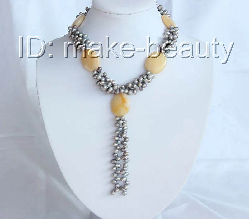 stunning 3strands baroque gray freshwater cultured pearl necklace h1520
