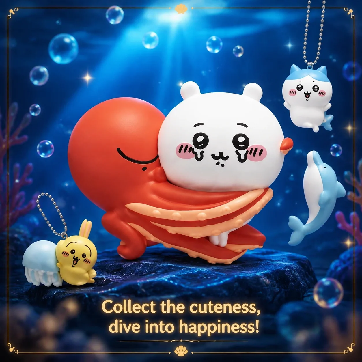 Official Chiikawa Self Deprecating Bear Aquarium Series Gacha Keychain Pendant Cute Anime Cartoon Collectible Loose Figure Japan