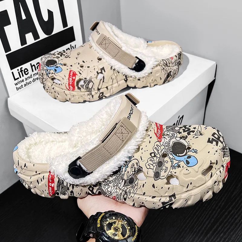 Mens Winter Slippers Soft Indoor Warm Women Slippers Summer Removable Sandals Men Non Slip Plush Fur Clogs Big Size Slippers 47