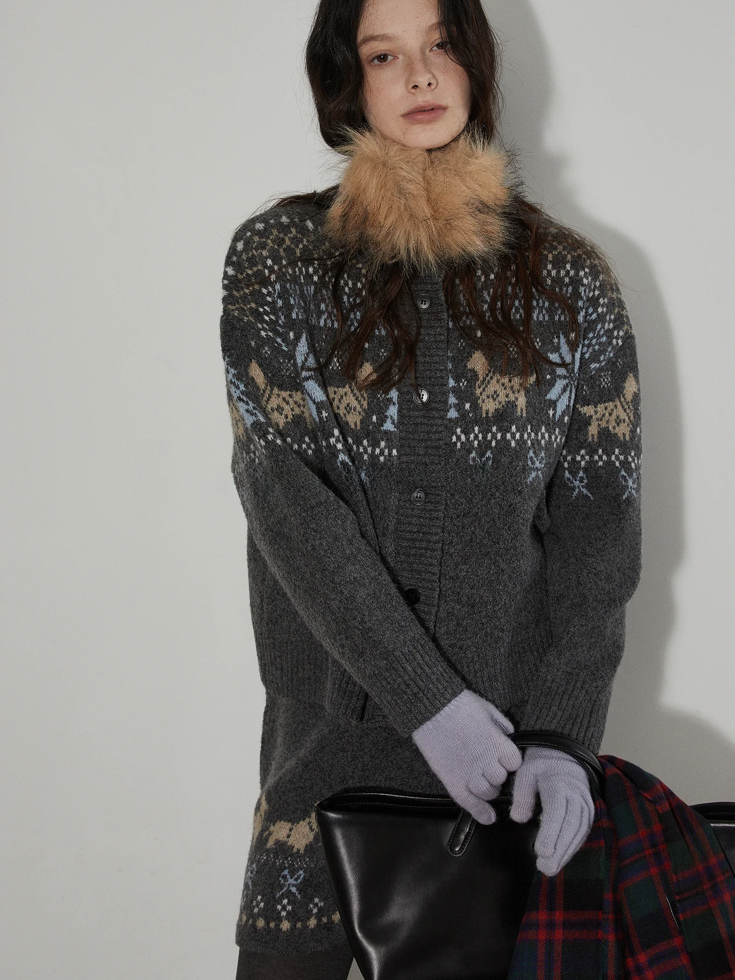 

Комплект женского вязаного кардигана Lofi Choose в стиле Fair Isle: зимняя верхняя одежда из мягкого полиэстера, пальто на пуговицах с длинными рукавами