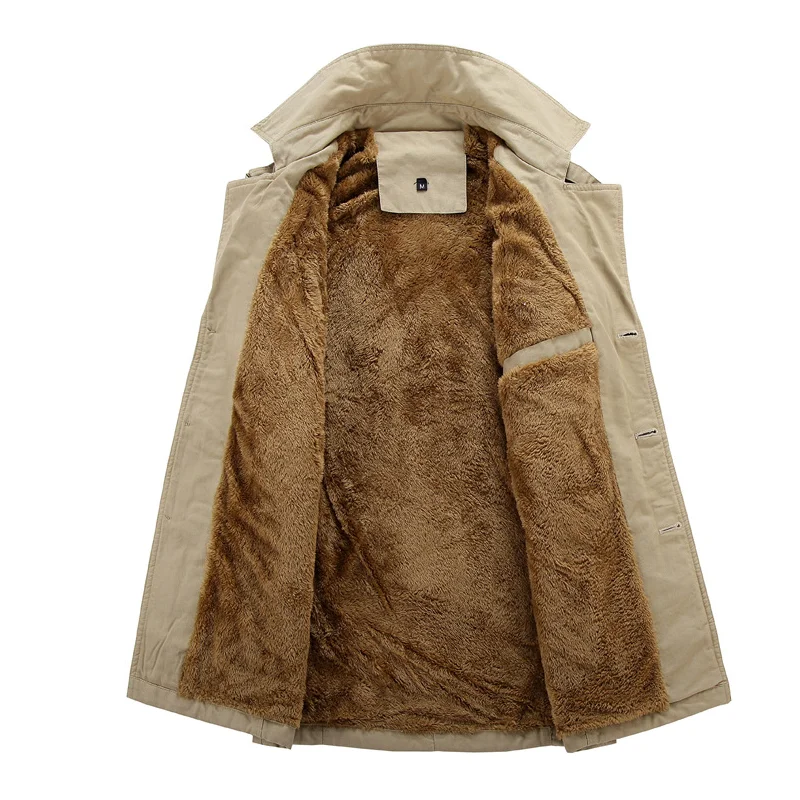 Men's Winter Fleece Lined Trench Coat Thickened Warm British Style Jacket Casual Button Front Outerwear with Pockets