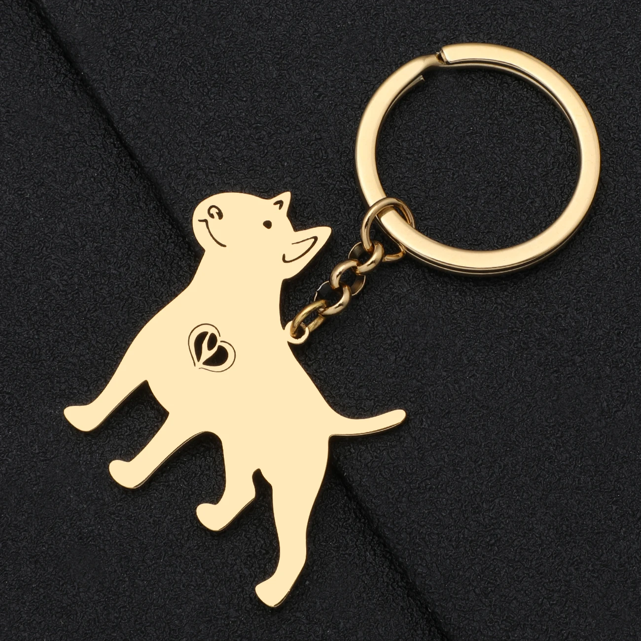 Bonsny Stainless Steel Gold-plated American Pit Bull Terrier Dog Keychains Pet Key Rings Key Chains For Women Girls Gifts