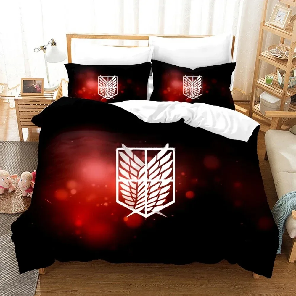 Juego de cama con estampado 3D de Anime Attack On Titan AOT, funda nórdica doble, Queen King, ropa de cama para niños y adultos, funda de edredón