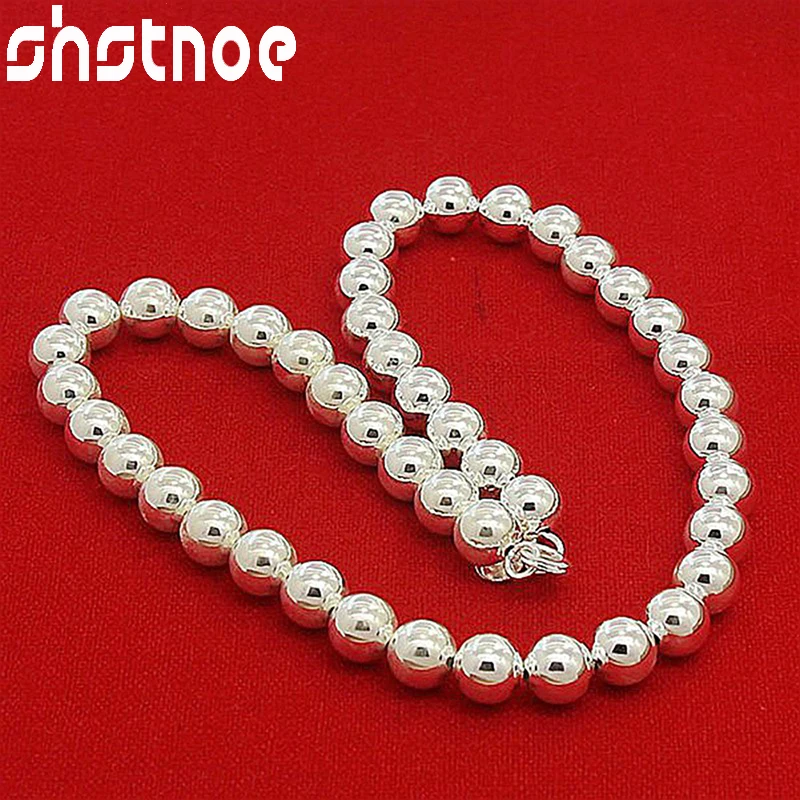 Personality 8mm 925 Sterling Silver Smooth Bead Necklace High-Quality Jewelry Gift Women's Anniversary Party Gift Accessories