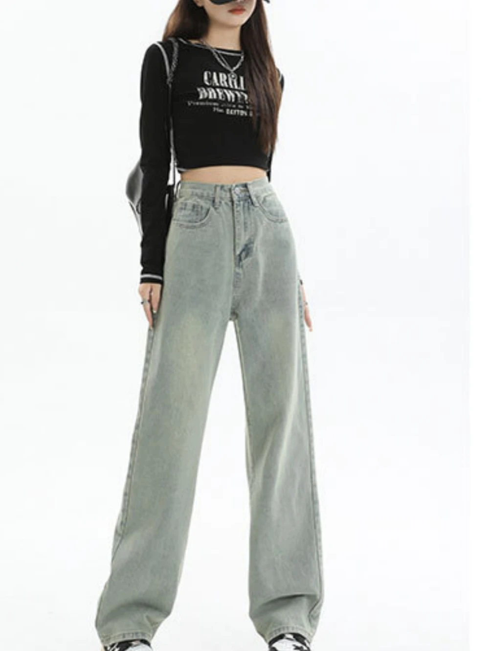 

New Quality Women's Jeans Autumn Loose Casual Comfortable High Waist Straight Leg All Solid Color Lady Wide Leg Pants