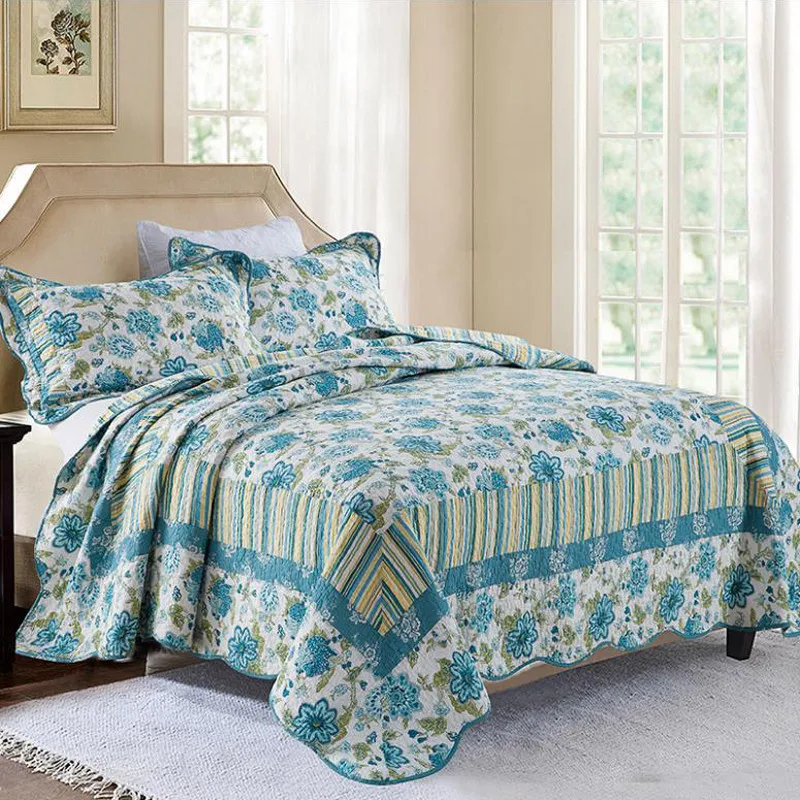 

Patchwork Cotton Quilt Set Quilted Bedspread on The Bed Floral Blanket Comforter Cubrecam Bed Cover Colcha Home Bedding Set 3PCS