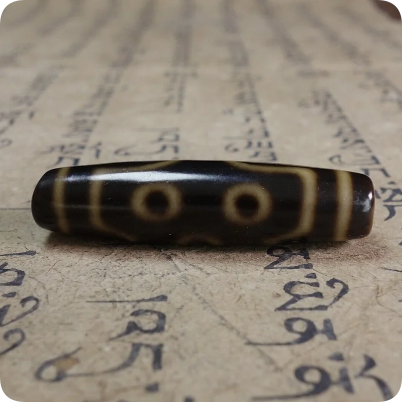 Tibetan Teeth Yellow Black Gold Seven Eyes dzi Agate Necklace Pendant 14*52mm