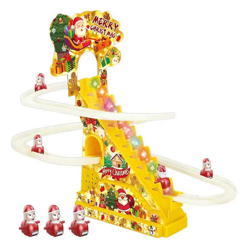 Electric Climbing Santa With Music Christmas Electric Santa Claus Doll Batteries Powered Electric Track Slide Stairs Roller