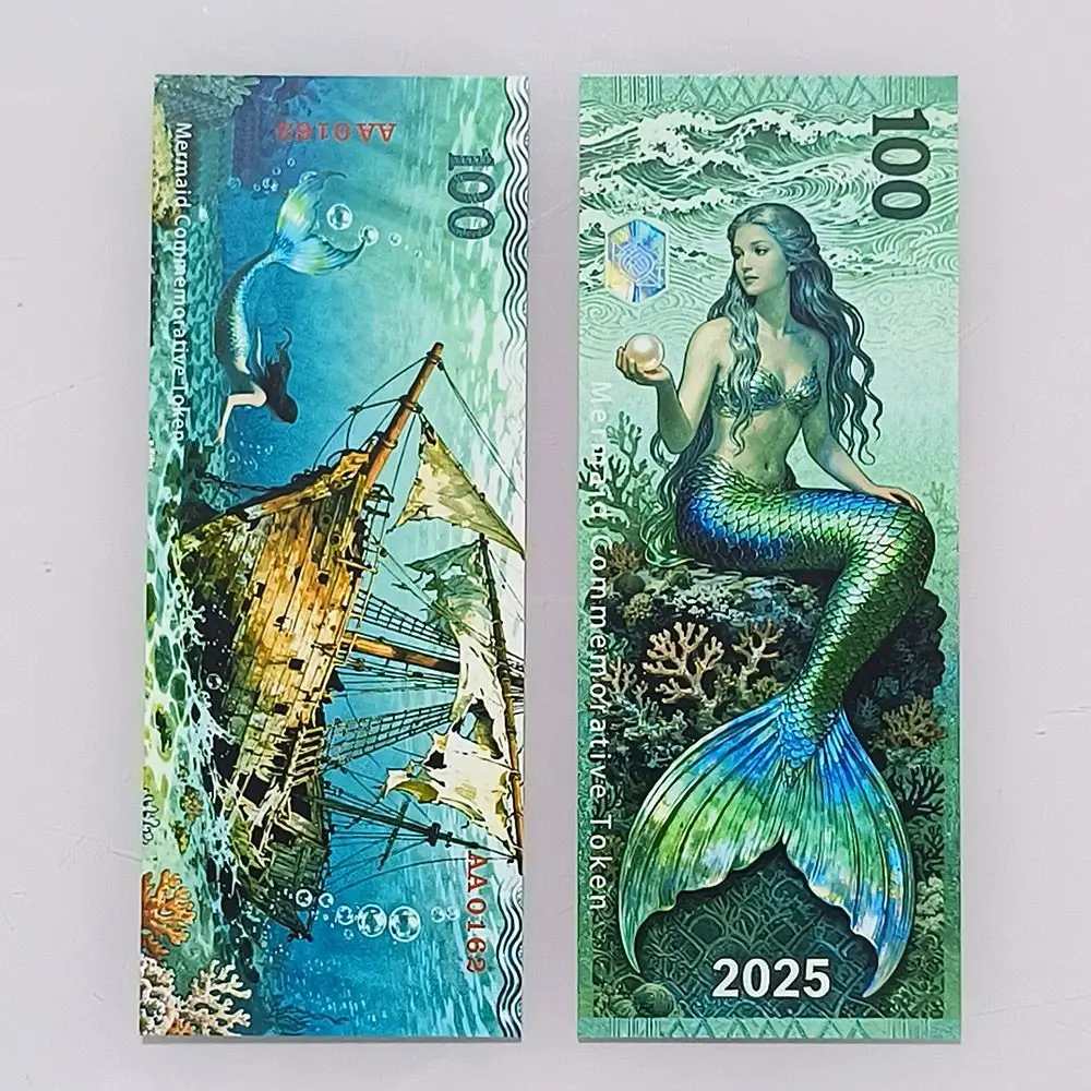 Billete conmemorativo de plástico sin circulación, colección de billetes conmemorativos románticos de sirena, regalo, 3 uds.