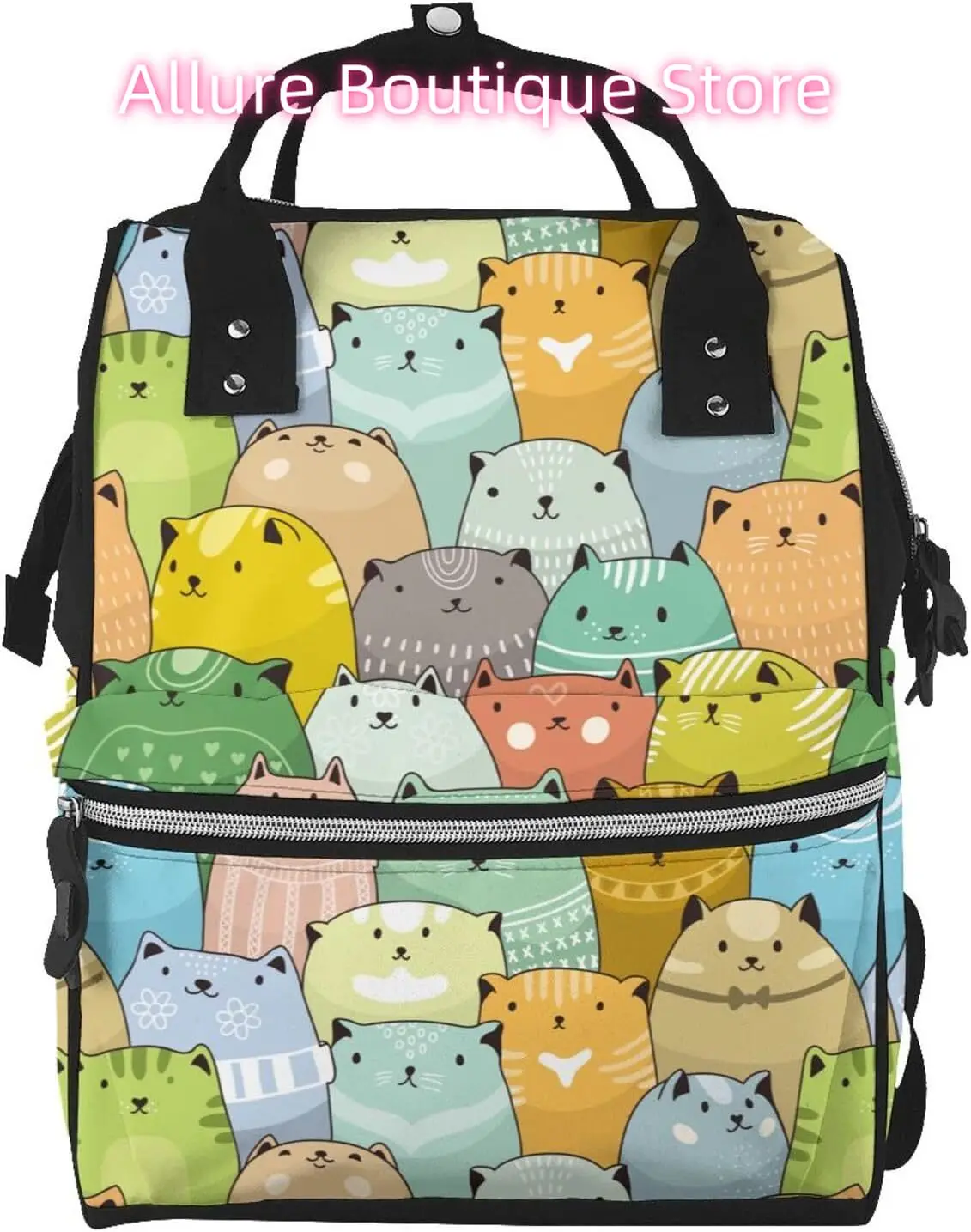 

Cartoon Cats Print Diaper Bag Backpack for Women Large Capacity Nappy Bag Multifunction Waterproof Mummy Backpacks for Mom Dad E